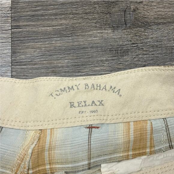 Tommy Bahama Shadow Plaid Brown Gray Men 33 Relax Linen Flat Front Casual Shorts - Picture 2 of 10